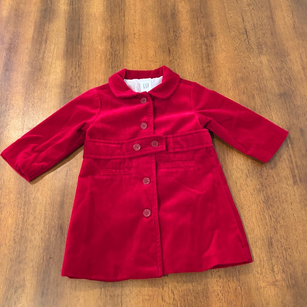 Gap velour red coat baby girl 6-12‎ months